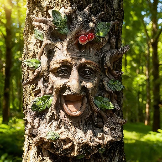Teaeeno Charming Tree Face Garden Decor, Bird Feeders for Outdoors, Large Outdoor Tree Hugger for Halloween, Funny Animal Feeder, Trees Decoration Outdoor Wallmounted Statue