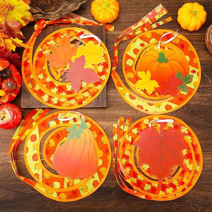 Beeveer 4 Pcs 57'' Fall Wind Socks Thanksgiving Wind Spinners for Outdoor Hanging Nylon Fabric Maple Pumpkin Windsock Leaf Streamers for Fall Autumn Decorations Windmill to Scare Birds Away