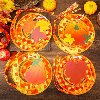 Beeveer 4 Pcs 57'' Fall Wind Socks Thanksgiving Wind Spinners for Outdoor Hanging Nylon Fabric Maple Pumpkin Windsock Leaf Streamers for Fall Autumn Decorations Windmill to Scare Birds Away