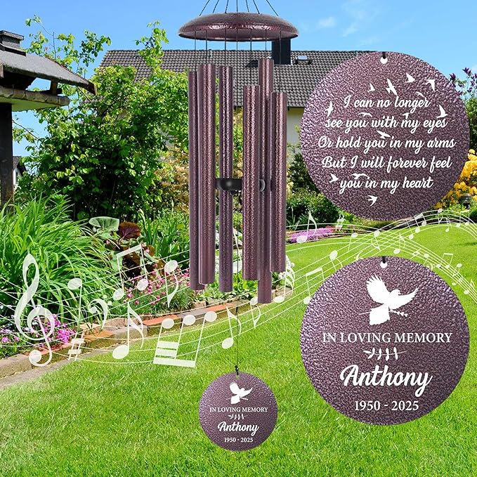 ASTARIN Customized Wind Chimes for Loss of Loved One, Memorial Gifts for Loss of Mom/Dad, Bereavement Gifts for Loss of Father, Wind Chimes for Outside Deep Tone, Produced in USA