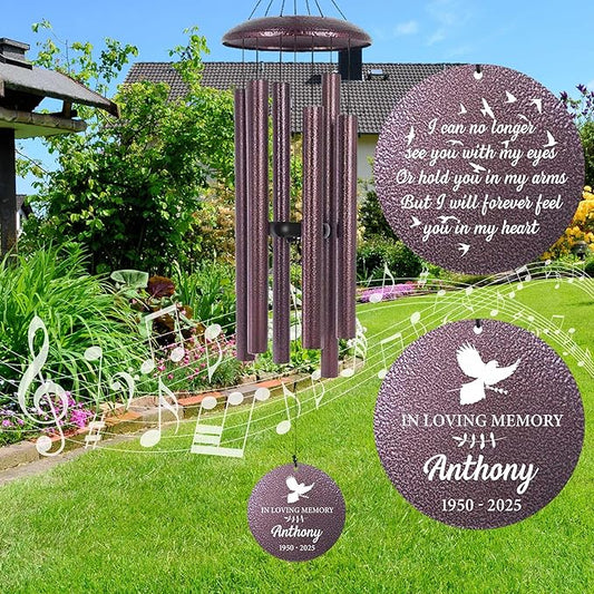 ASTARIN Customized Wind Chimes for Loss of Loved One, Memorial Gifts for Loss of Mom/Dad, Bereavement Gifts for Loss of Father, Wind Chimes for Outside Deep Tone, Produced in USA