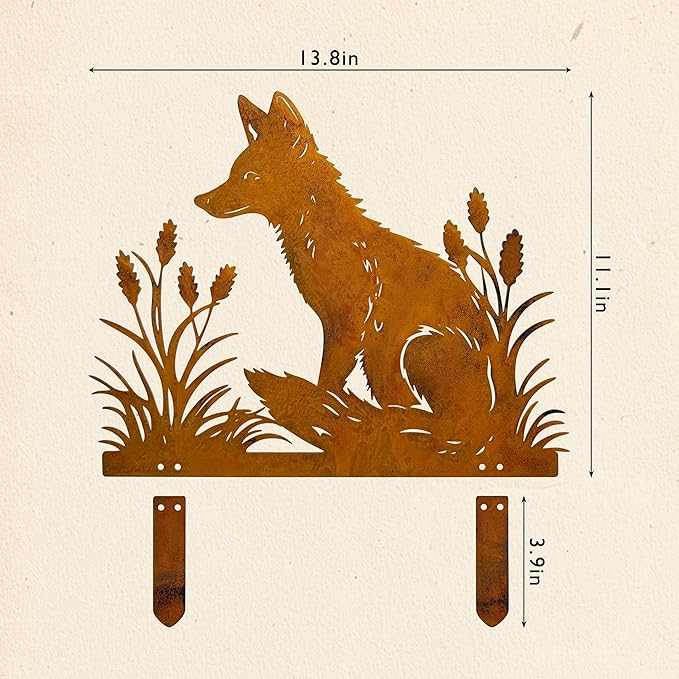 Rusty Fox Garden Stake - Metal Yard Art Sculpture, Fox Outdoor Decor for Garden, Patio & Law