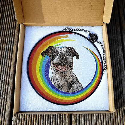 Custom Dog Portrait Art Suncatcher Steel Glass, Personalized Rainbow Bridge Pet Memorial Gifts for Dogs, Custom Photo Dog Sympathy Gift, Remembrance Gift Pet Indoor Decor, SunCatcher Window Hanging