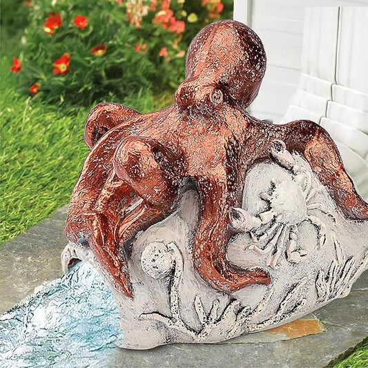 Teaeeno Octopus Downspout Extender Statue - Outdoor Garden Decor, Drain Pipe Cover with Crab & Coral Design - Durable Resin for US Lawns, Patios, and Yards (Red)