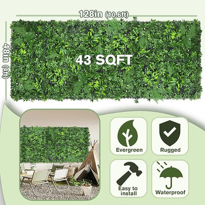 Artificial Green Boxwood Grass Wall Roll: 48"x128"(43 SQFT) UV Protected Ivy Privacy Hedge Fence Screen for Chain Link Fences Panel Indoor,Outdoor Patio Balcony & Garden