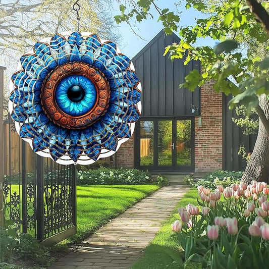 Mandala Eye Wind Spinners Outdoor, Hanging Wind Spinner for Garden Decoration, 8 inch 3D Stainless Steel Metal Wind Sculpture for Indoor/Outdoor Decor