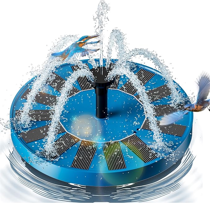 2.5W Solar Bird Bath Fountain – Upgraded Solar Pond Fountain with 6 Nozzles,Solar Fountain for Bird Bath, Pond, Garden Decor (Blue)