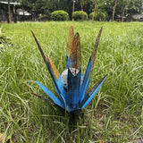 Tequila Rustic Sculpture, Metal Agave Statues Garden Hand Painted Decor for Yard Lawn Patio, Home Outdoor Courtyard Decoration with Solar Light Hollowed Leaves, Ornament Gifts (Blue, Size)