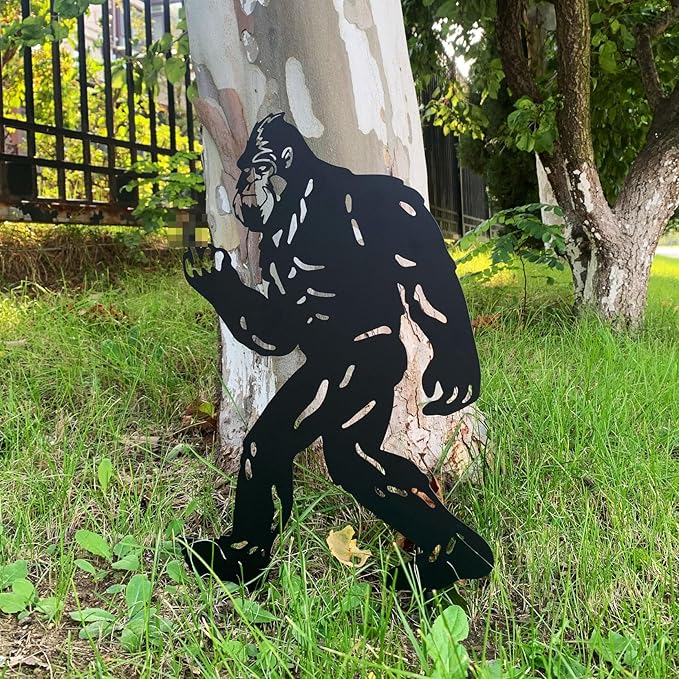 Bigfoot Flip Off Peek Decorative Garden Stake Sasquatch Metal Silhouette Sign Standout Sculpture Decor Outdoor Yard Patio Lawn Big Foot Gifts 17x11.4 in