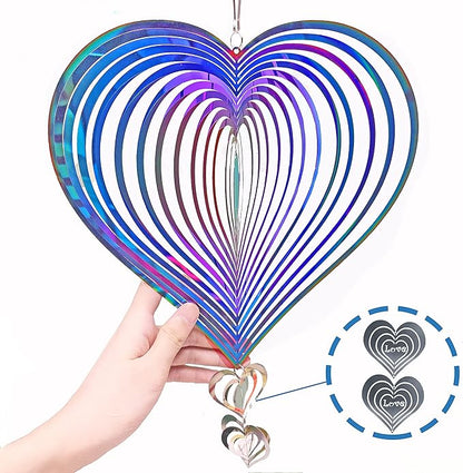 3D Stainless Steel Wind Spinners for Outdoor Yard Decor, Hanging Heart-Shaped Garden Ornaments, Reflective Metal Wind Sculptures for Patio Lawn Decorations, 3 Pack Gift Set