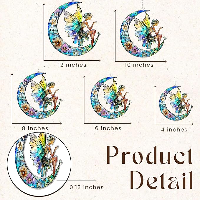 Floral Moon Fairy Acrylic Suncatcher, Boho Suncatchers for Window Hanging Ornament, Stained Glass Effect Art Garden Decor for Lover, Gifts for Mother's Day, Mom, Grandma, Wife, Women, Nana