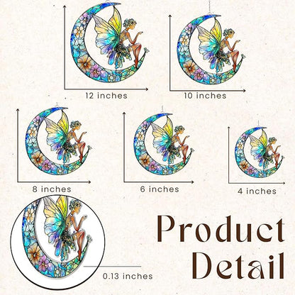 Floral Moon Fairy Acrylic Suncatcher, Boho Suncatchers for Window Hanging Ornament, Stained Glass Effect Art Garden Decor for Lover, Gifts for Mother's Day, Mom, Grandma, Wife, Women, Nana