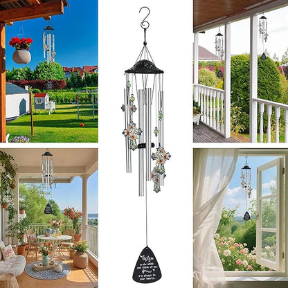 HDCRYSTALGIFTS 34'' Christian Gifts for Women Men, Memorial Wind Chimes for Outside, Religious Christian Sympathy Gifts for Loss of Loved One Mom Dad Friends Home Garden Decor (Cross)