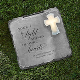 Let's Make Memories Personalized Memorial Garden Stone - Engraved Sympathy Garden Marker - Condolences - Solar Cross - Your Light Shines