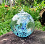 5.5-Inch Solar Powered Hanging Threaded Glass Gazing Ball Outdoor Garden Decoration (Blue & Aqua)