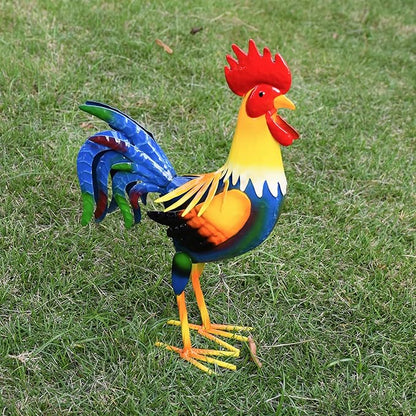 Metal Rooster Yard Art Chicken Garden Outdoor Decor, Metallic Roosters Statue & Sculpture Decorations for Kitchen Farm Lawn Patio Backyard Housewarming