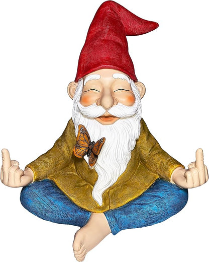 Mood Lab Zen Garden Gnome - Relaxed Yoga Gnome with Middle Finger - 9.25 Inch Tall Outdoor or Indoor Decor