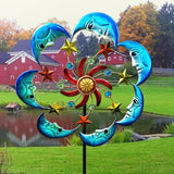 Moon Sun 58-Inch Metal Wind Spinner with Stake for Garden, Yard, Lawn and Patio Decor