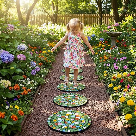 Paving Bricks for The Courtyard gate - Decorative Statues for The Entrance Path, Mosaic Stepping Stone - Garden Lawn Outdoor Decoration Stone 12 inches (Green)