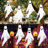 Geefuun 4PCS White Halloween Fierce Ghost Windsocks Hanging Decorations - Flag Wind Socks for Home Yard Outdoor Decor Party Supplies (Batteries Not Included,No Timer)