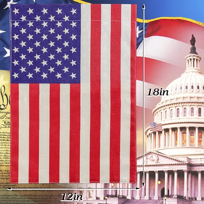 URSKYTOUS American Garden Flag Small American Flag Double Sided 12×18 Inch Weatherproof Patriotic USA Garden Flags Outside Thick Burlap Stars and Stripes Flags for Outdoor Yard Patio Lawn Decor