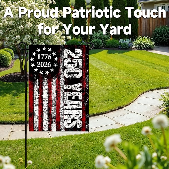 250 Anniversary America Garden Flag, 250th Anniversary USA Patriotic Double-Sided Banner, Double-Sided Burlap, 1776-2026 Semiquincentennial Commemorative, Suitable for Outdoor Lawn Decor (12×18 Inch)