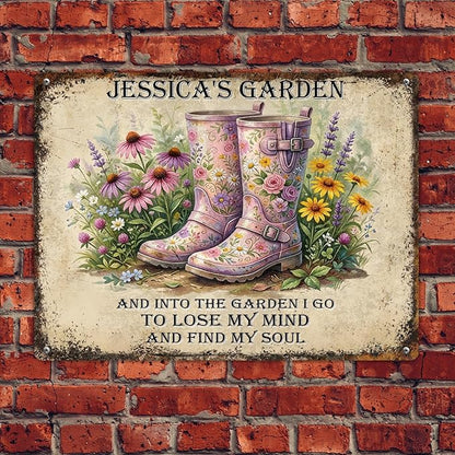 Personalized Garden Signs for Outside Custom Metal Tin Sign for Women, Funny Retro Welcome Metal Sign for Patio, Yard Rustic Home Decor Gifts for Mothers Day, Grandmas, and Gardening Lovers