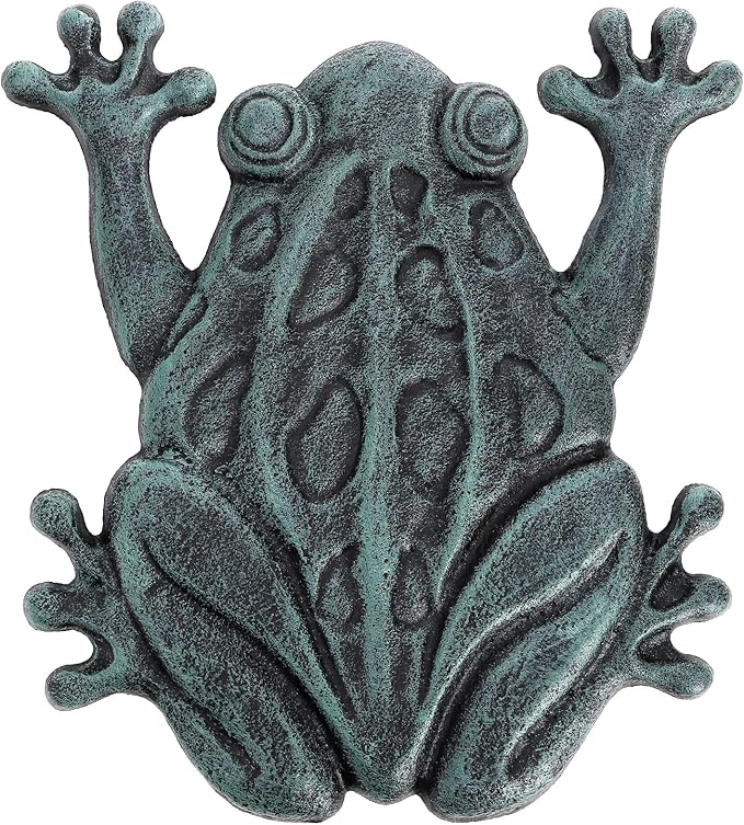 Lawei Cast Iron Frog Stepping Stone, Vintage Green Sturdy Outdoor Garden Statue, Unique Decorative Frog Flagstone Mat for Patio, Lawn, Yard, Garden Walkway, Non-Slip Entryway Rug, 12 x 10.6 in
