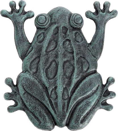 Lawei Cast Iron Frog Stepping Stone, Vintage Green Sturdy Outdoor Garden Statue, Unique Decorative Frog Flagstone Mat for Patio, Lawn, Yard, Garden Walkway, Non-Slip Entryway Rug, 12 x 10.6 in