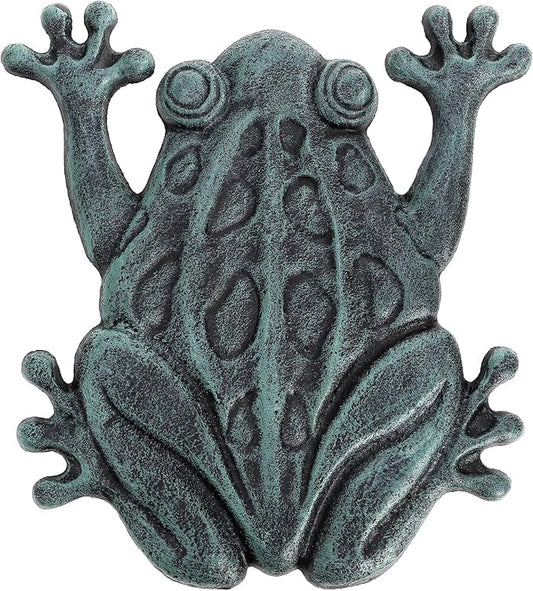 Lawei Cast Iron Frog Stepping Stone, Vintage Green Sturdy Outdoor Garden Statue, Unique Decorative Frog Flagstone Mat for Patio, Lawn, Yard, Garden Walkway, Non-Slip Entryway Rug, 12 x 10.6 in