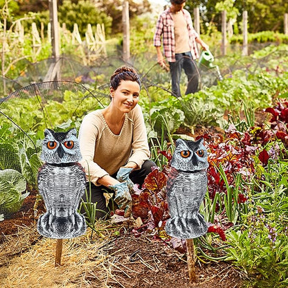 Hausse 2 Pack Fake Owl Decoy Bird Scarecrow Sculpture, Rotating Head Plastic Owl Bird Deterrents, Nature Enemy Horned Pest Repellent for Outdoor Garden Yard