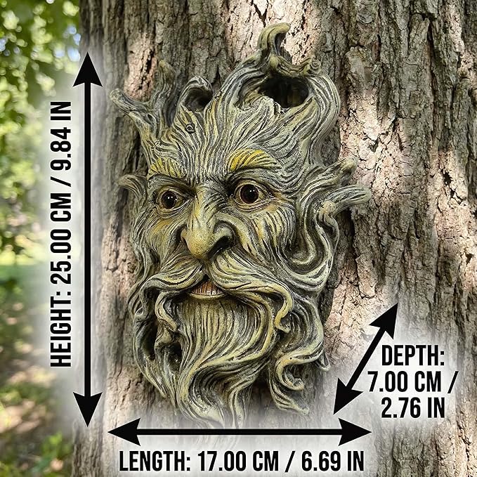 10.1" Whimsical Tree Face Sculpture, Garden Peeker Statue, Outdoor Trunk Tree Huggers Art, Landscape Accent Ornament, Hanging Fairy Elve Figurine for Yard Art, Trees Decor Wall Mounted Statues