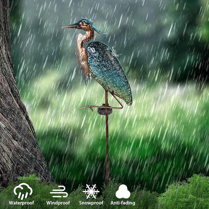 TERESA'S Collections Blue Heron Garden Decor for Outside Solar Lights, 39" Glass Lawn Ornaments with Outdoor Lights Decorative Stake, Yard Art Decorations Outdoor for Patio Gifts for Mom Grandma