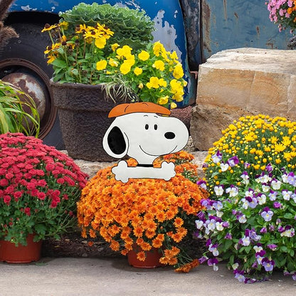 PRODUCTWORKS Peanuts Pumkin Press-in Icon Metal Stake Halloween Harvest Decor Porch Decorating Indoor Outdoor (Linus) (Snoopy Pumpkin Hat)