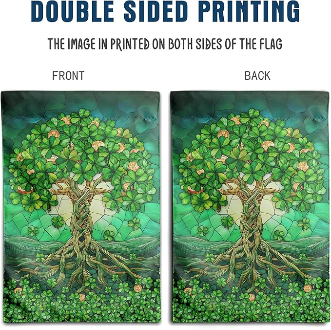 St Patricks Day Garden Flag 12x18 Double Sided Outside Shamrock Clover Tree Life Welcome Holiday Yard Signs for Saint Patrick Spring Outdoor Decorative