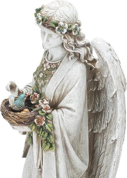 Joseph's Studio by Roman 24-Inch Angel Holding Bird's Nest Statue – Outdoor Garden Decor, Religious Angel Figurine for Yard, Memorial, or Cemetery