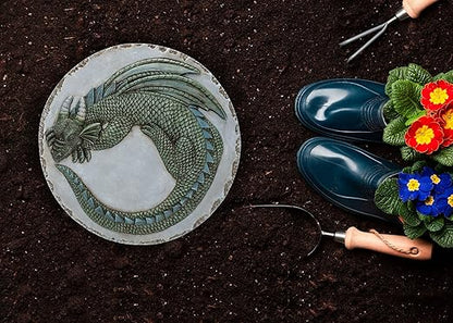 NAT & Jules Animal Character Dimensional Indoor Outdoor 12 inch Round Cast Resin Decorative Garden Stepping Stone, Patio, Walkway Sculpture Yard Art, Green Dragon