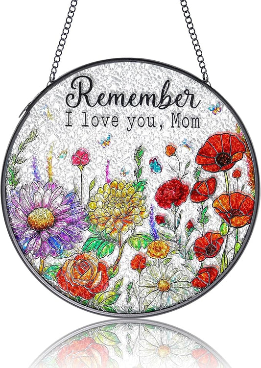 Gifts for Mom - Stained Glass Window Hanging Sun Catchers Indoor 6.3 Inch Colorful Wildflowers Mama Birthday Gift, Flower Suncatcher for Window Home Door Wall Garden Outdoor Decor for Mothers