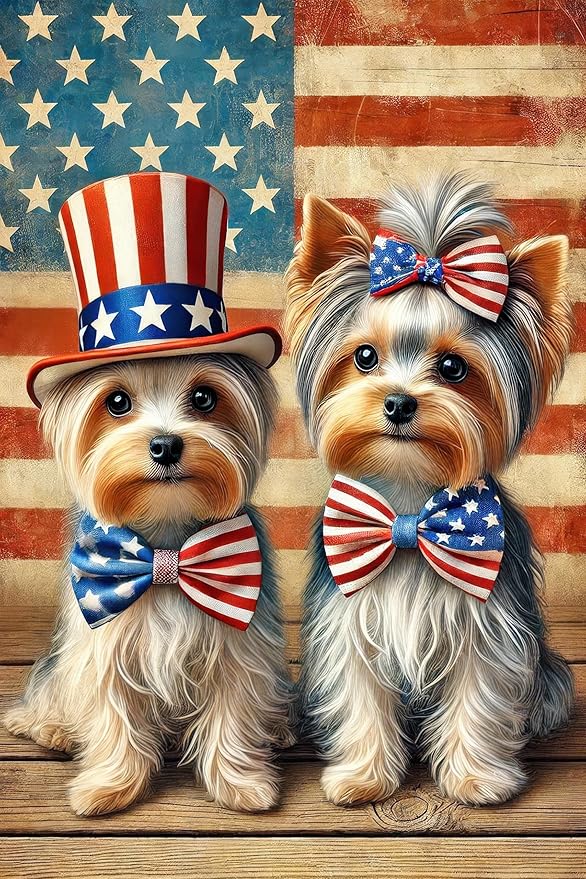 BlissYard Patriotic 4th of July Yorkie Dog Garden Flag American Flag Double Dogs Welcome Small Yard Flag 12x18 Inch Double Sided Patriotic Dog Decor Outdoor Seasonal Decoration Independence Day Memorial Day