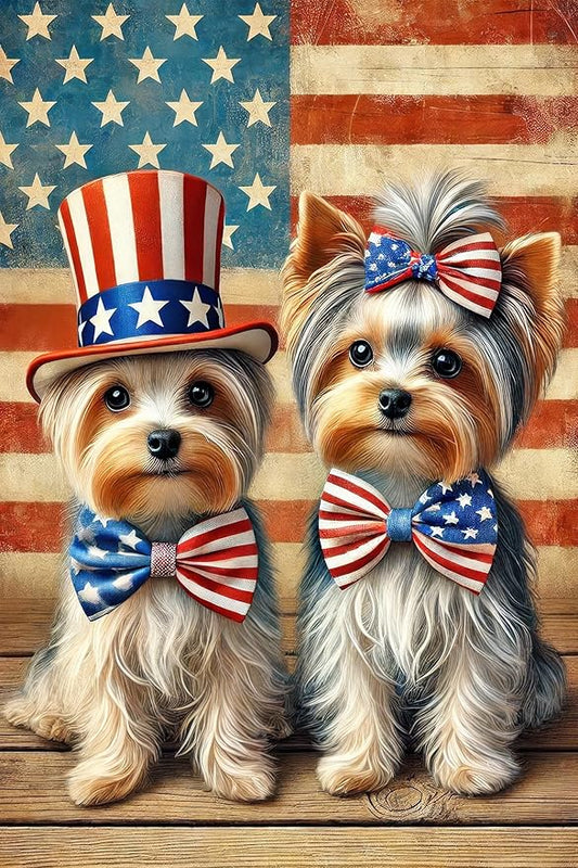 BlissYard Patriotic 4th of July Yorkie Dog Garden Flag American Flag Double Dogs Welcome Small Yard Flag 12x18 Inch Double Sided Patriotic Dog Decor Outdoor Seasonal Decoration Independence Day Memorial Day