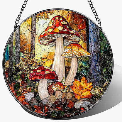 8-Inch Mushroom Suncatcher Ornament: Stained Glass Window Hanging & Decor, Sun Catchers Indoor Window — Gifts for Christmas & Holidays, Ideal Gifts for Nature and Mushroom Lovers, Gift Idea