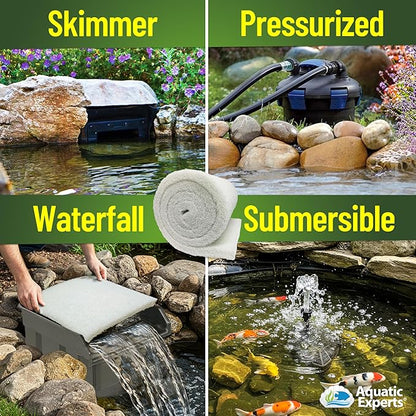 Classic Koi Pond Filter Pad FINE - White Bulk Roll Pond Filter Media, Ultra-Durable Pond Filters for Outdoor Ponds, Reusable Fish Pond Filter Material, USA, Aquatic Experts (3/4" - 1" x 16" x 56")