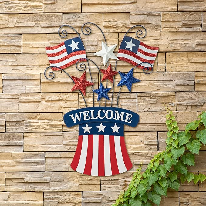 Glitzhome 30.25" H Wooden/Metal American Flags Patriotic Garden Yard Stake, 4th of July Wall Decor for Home Yard Front Door National Day Decoration