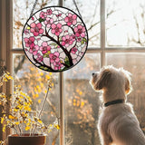 Stained Glass Window Hanging - Cherry Blossoms Birth Flower Suncatcher for Door Garden Patio Sun Catchers Decor Christmas Mother's Day Birthday Gifts for Women Mom Nana Friend Wife 9.8 in