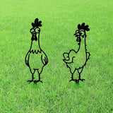 GLOBLELAND 2pcs Cute Cartoon Chicken Mental Garden Stakes Black Silhouette Chickens Decorative Yard Stakes Trees Metal Outdoor Art Decor for Yard Patio Lawn Walkway Ornament