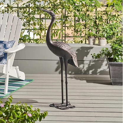 Metal Crane Garden Statue, Sunny Outdoor Aluminum Crane, Rust-Proof Metal Yard Art Bird Statue for Garden Lawn Patio, No Assembly Required, Shiny Copper Finish, Antique Bronze