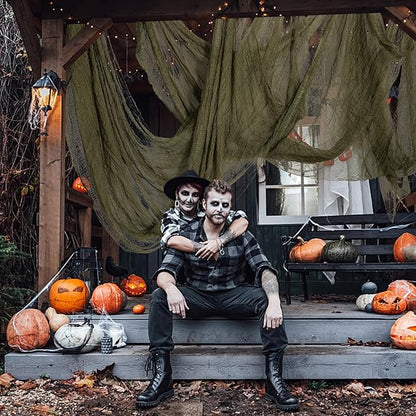 RunNico 400" x 71" Halloween Creepy Cloth - Halloween Spooky Fabric Cloth - Scary Gauze Blood Creepy Clothes for Haunted House Halloweens Party Yard Wall Doorway Outdoors Decoration
