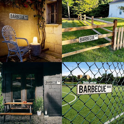 Barbecue Blvd Street Sign, Barbecue Sign Barbecue Decor Barbecue Lover Gift, Vintage Wall Decor for Home/Garden/Kitchen, Novelty Metal Signs 4"x16"