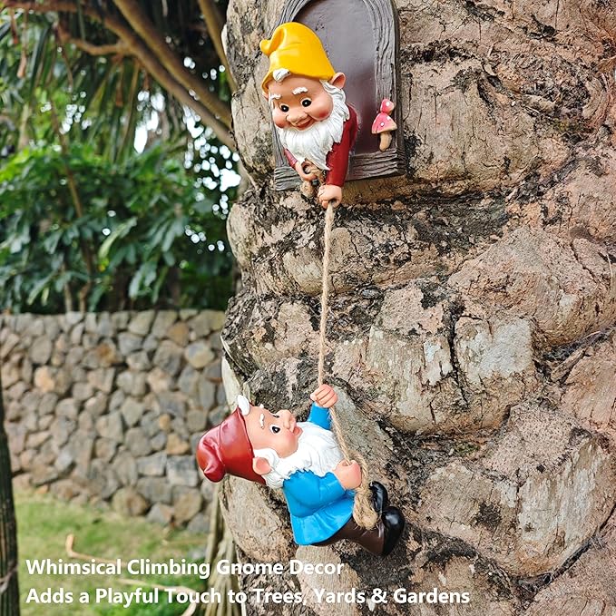 Funny Climbing Gnome Tree Hugger Decor, Garden Sculpture Decoration Elf Out The Door, Yard Ornament Resin Statue Outdoor Decor for Patio Lawn