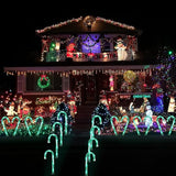 10" Christmas Candy Cane Lights - Set of 10 Pathway Markers Christmas Outdoor Yard Decorations, Green Xmas Candy Cane Stake Lights for Lawn, Walkway, Garden, Xmas Party Indoor Ornaments